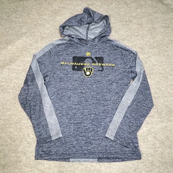 Majestic Other - Majestic Milwaukee Brewers MLB Mens Space Dye Lightweight Hoodie Small Tech EUC